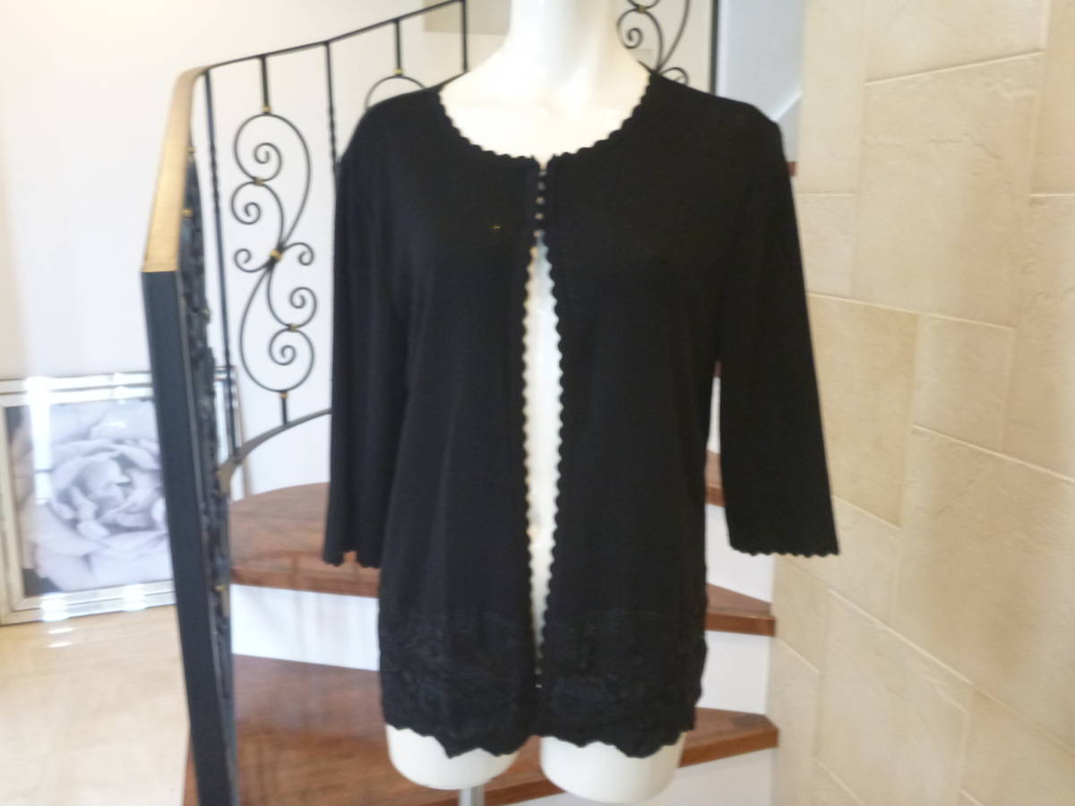美品 BIKI ビキ ブティック ★高級婦人服 黒ブラック 裾刺繍レース カーディガン 40 M相当拍卖