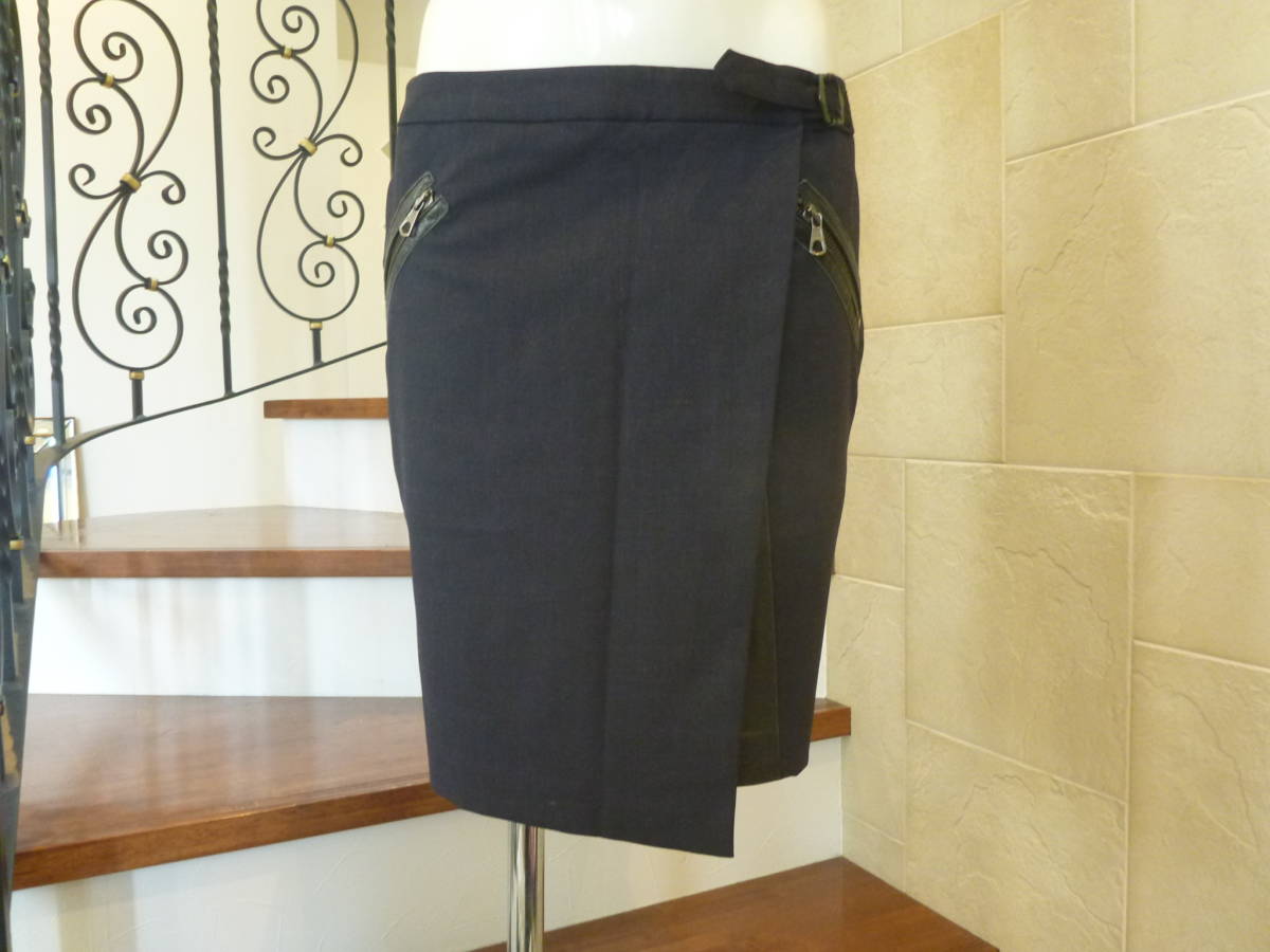 4万 ラグ & ボーン(rag & bone) ★紺 ラムレザー使い 高級 巻きスカート 2 L相当拍卖