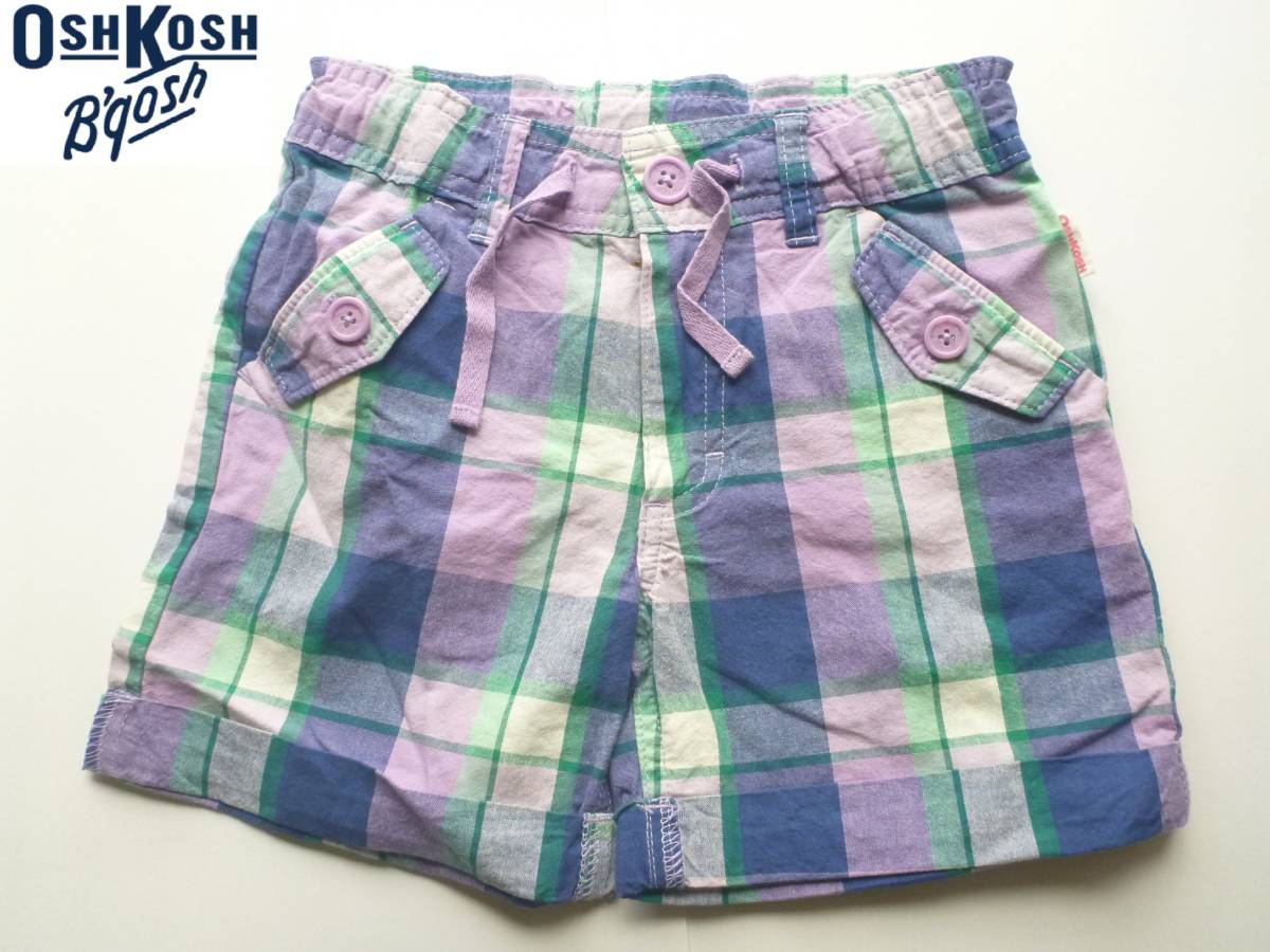 新品 OSHKOSH オシュコシュ 紫×紺×緑 チェック柄 ショートパンツ 100拍卖