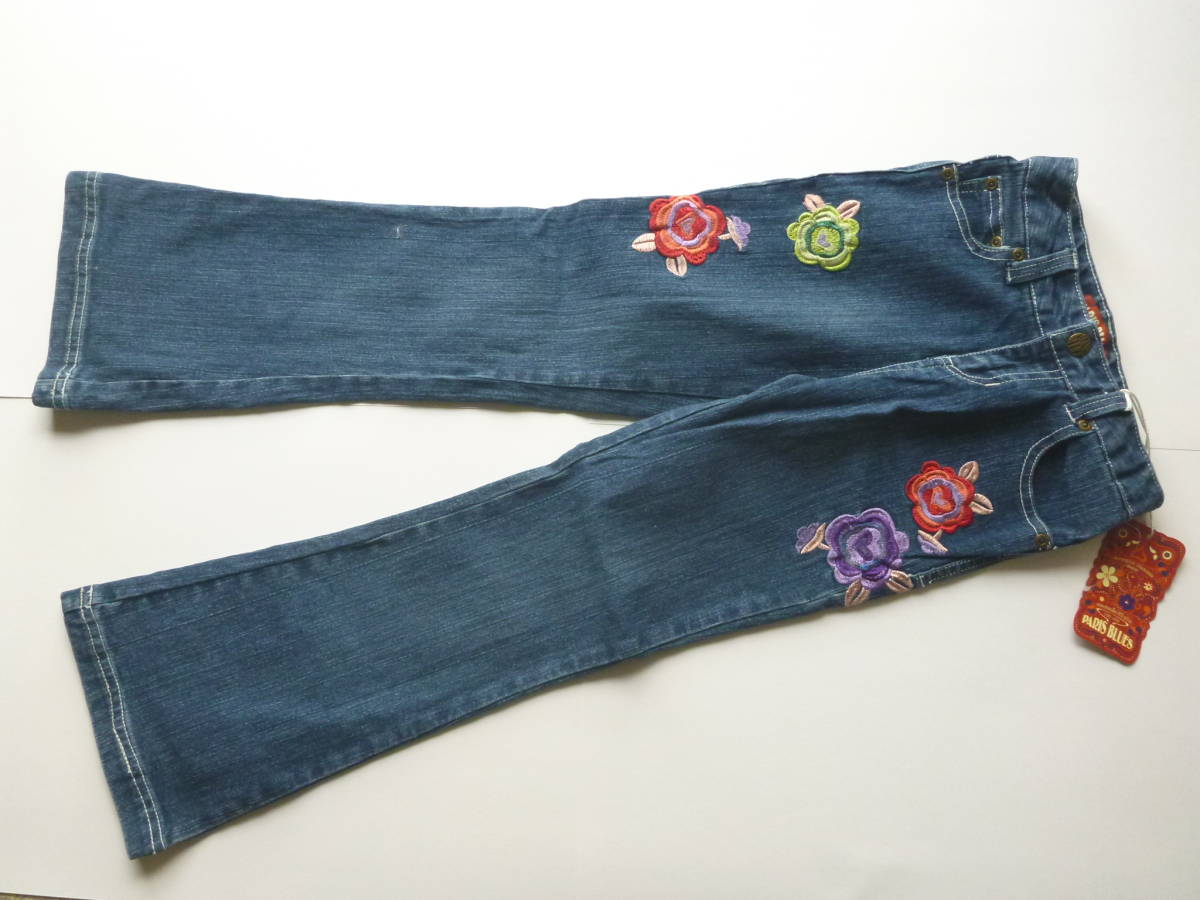 新品 PARIS BLUES ★豪華 花刺繍 カラフル デニム パンツ 120相当拍卖