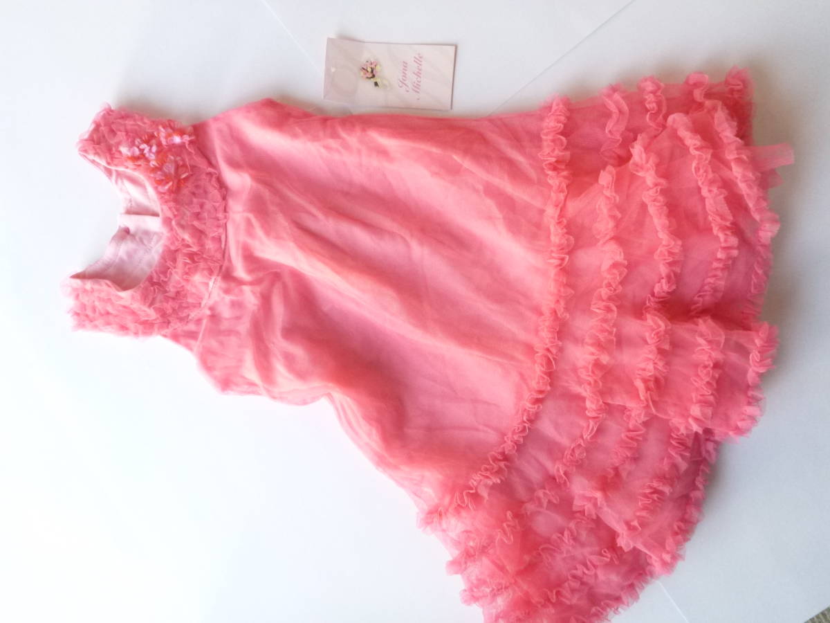 新品 JonaMichelle ジョナミッシェル ★ ピンク お嬢様 チュールレース ワンピース 120相当 結婚式 発表会拍卖