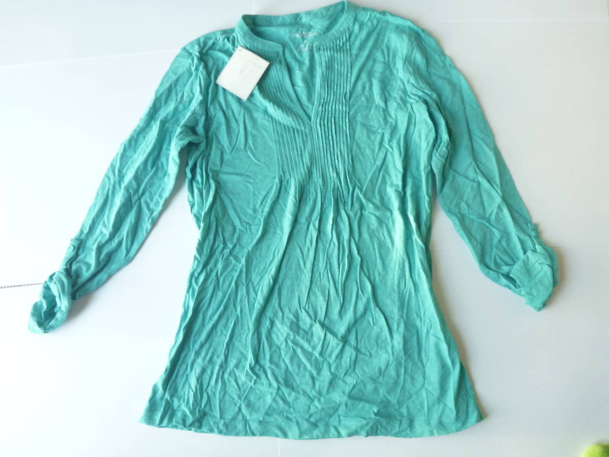 新品 HATHAWAY ★綿100 袖ロールアップ可能 グリーン系 長袖 カットソー S拍卖