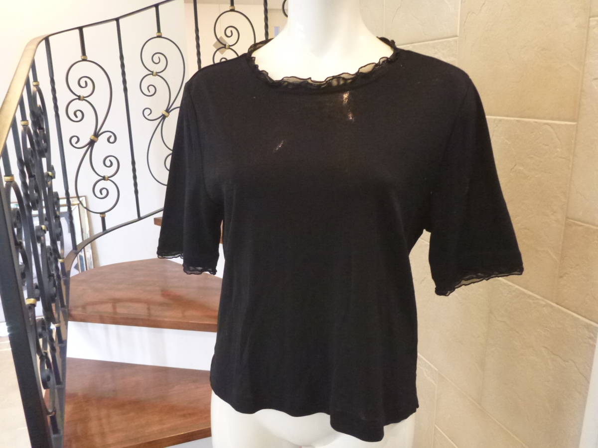 新品同様 BIKI ビキ ブティック ★高級 黒ブラック フレンチフリル 半袖 セーター 40 L相当拍卖
