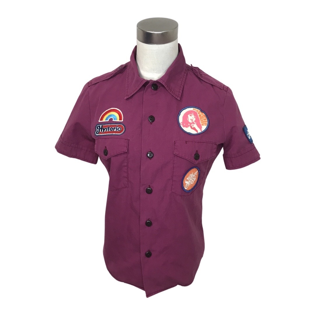 ★HYSTERIC GLAMOURヒステリックグラマー★レディース ワッペン 半袖 ワーク シャツ ボタン留め パープル系 コットン 管:B:08拍卖