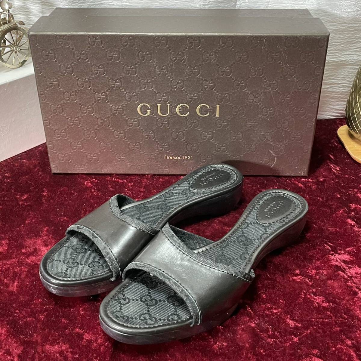 GUCCI グッチ GG 総柄 キャンバス×ウッド サンダル 靴拍卖