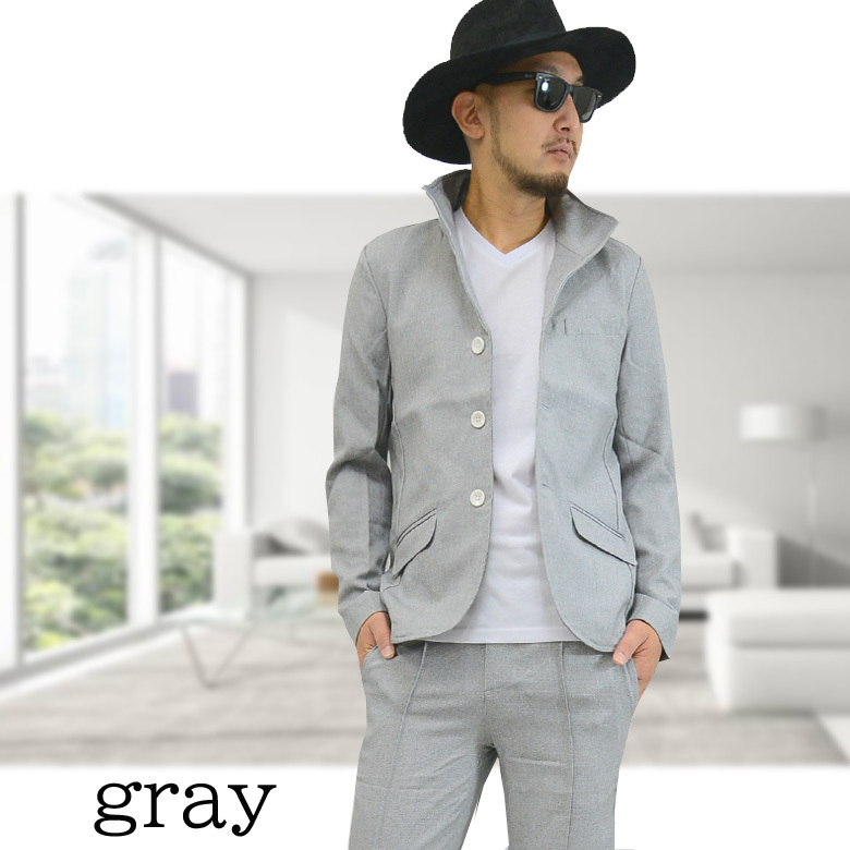 スモールチェックワイヤー襟イタリアンカラーセットアップスーツ1763-62ab 新品グレーM拍卖
