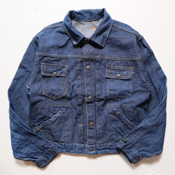 70's キー KEY インディゴ デニム ジャケット 濃紺 (L位) Gジャン トラッカージャケット 耳付き セルビッチ 70年代 ビンテージ拍卖