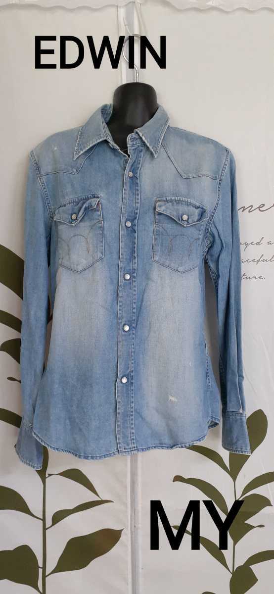 Y 6/1 EDWIN デニムシャツ ダメージ加工シャツ サイズ MY 拍卖