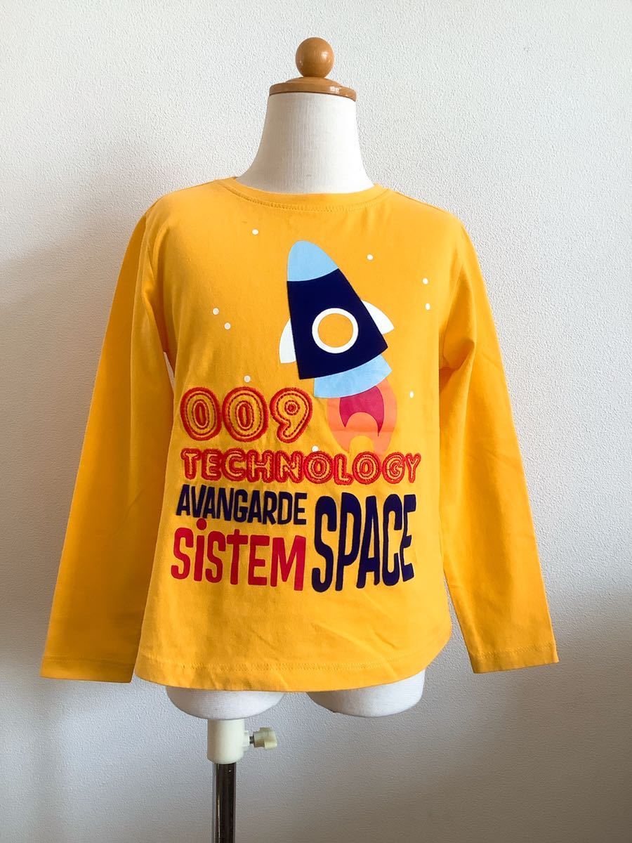 キッズ110サイズ【HEACH JUNIOR BY SILVIAN HEACH】ヒーチジュニアバイシルビアン ヒーチ ロケット ロングTシャツ カットソー イエロー拍卖