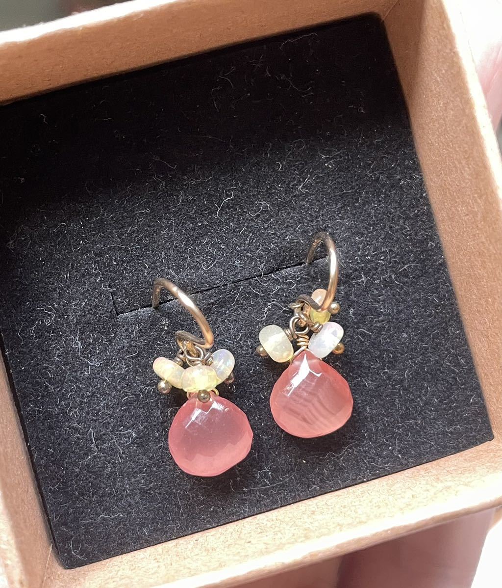 ロードクロサイト クリスタルオパール ピアス 天然石 14kgf拍卖