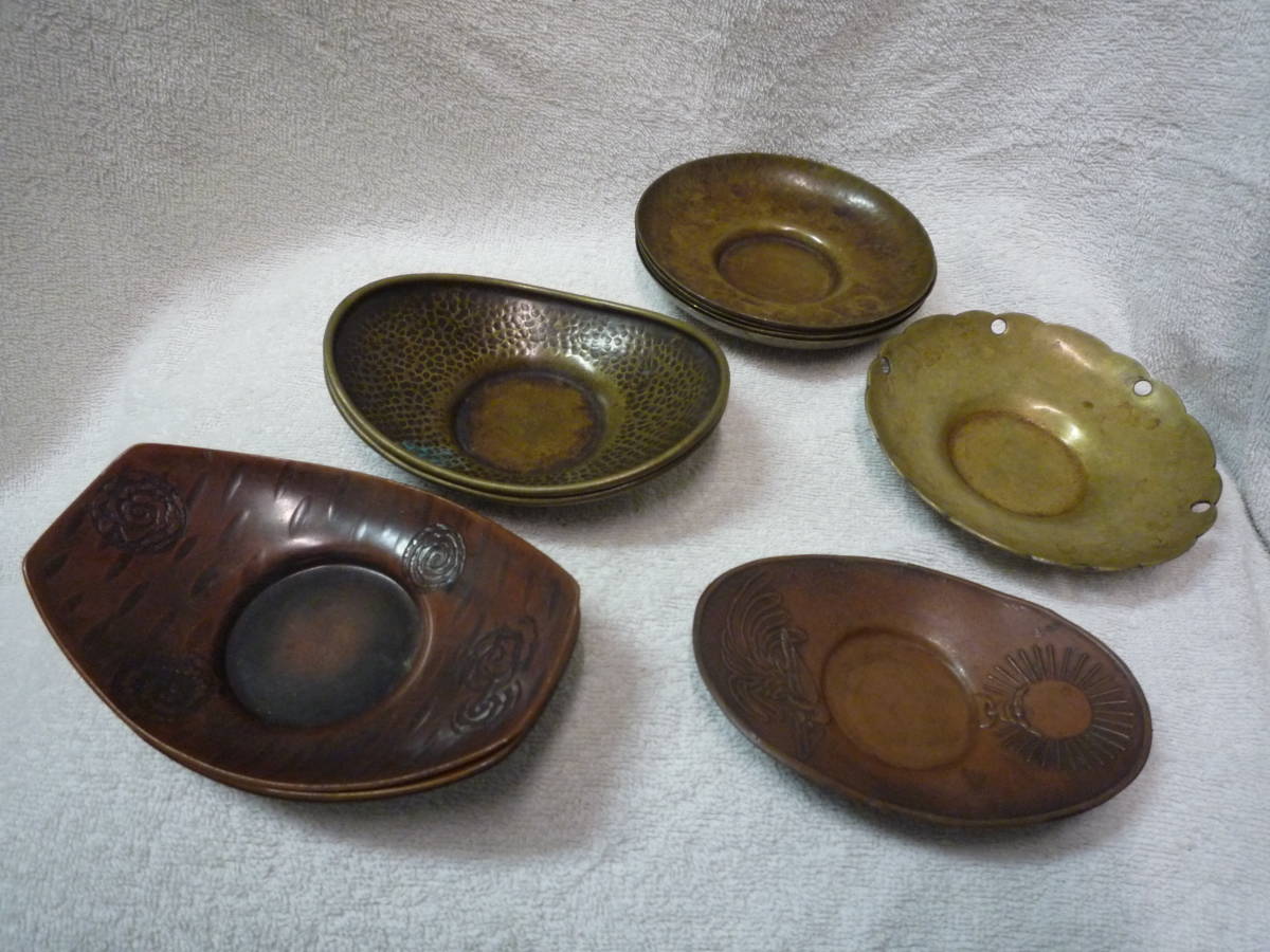 ◆レトロ 古い茶托セット 松岳堂 銅茶托3枚 他8枚◆拍卖