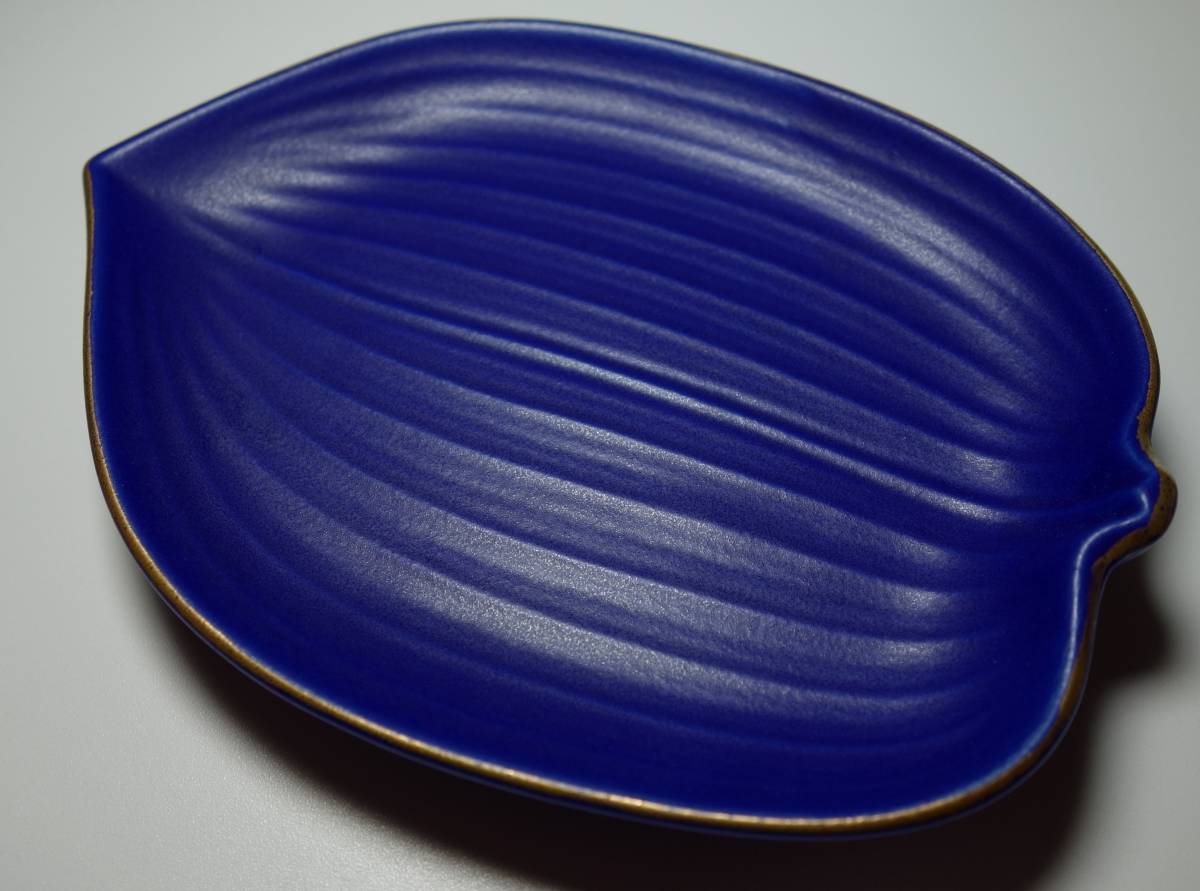 昭和バブル期 最高級 サファイア釉 葉形 御菓子&ケーキ皿拍卖