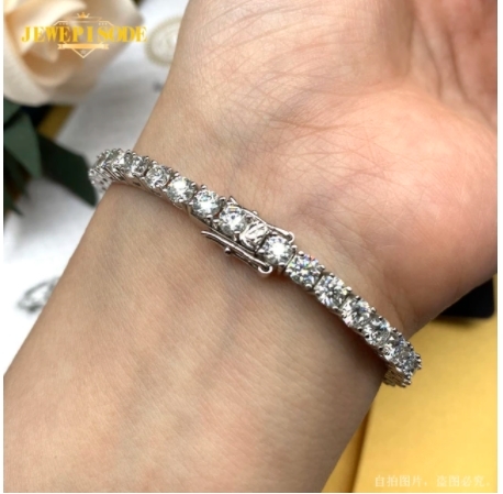 ビーズ-100% スターリングシルバーモーブレスレット,925シルバージュエリー,ラウンドカット,4mm,0.3CT, ,ファインジュエリー,17.5cm拍卖