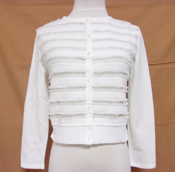 送料無料★EPOCA エポカ★トランスペアレントフリンジボーダー ニットカーディガン★ホワイト★日本製★サイズ40拍卖