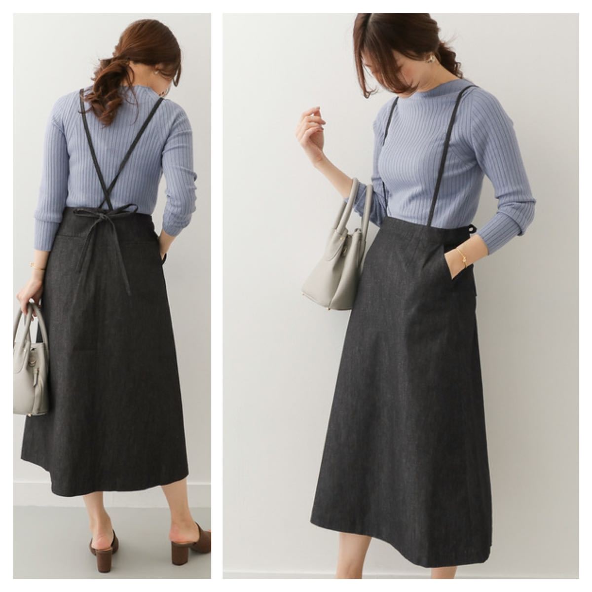 美品 アーバンリサーチ DOORS バックリボン デニム サスペンダー スカート 定価8800円 36拍卖