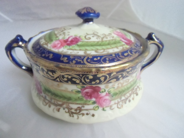 薔薇コバルト 蓋物クッキージャー No.38拍卖