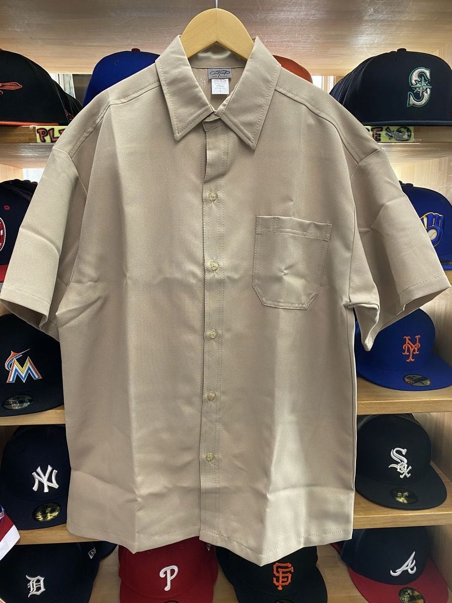 USA製 【4XL】 CALTOP キャルトップ 無地 プレーン 半袖 ボタンシャツ オーバーサイズ Khaki ベージュ 正規品 オールドスクール コンプトン拍卖