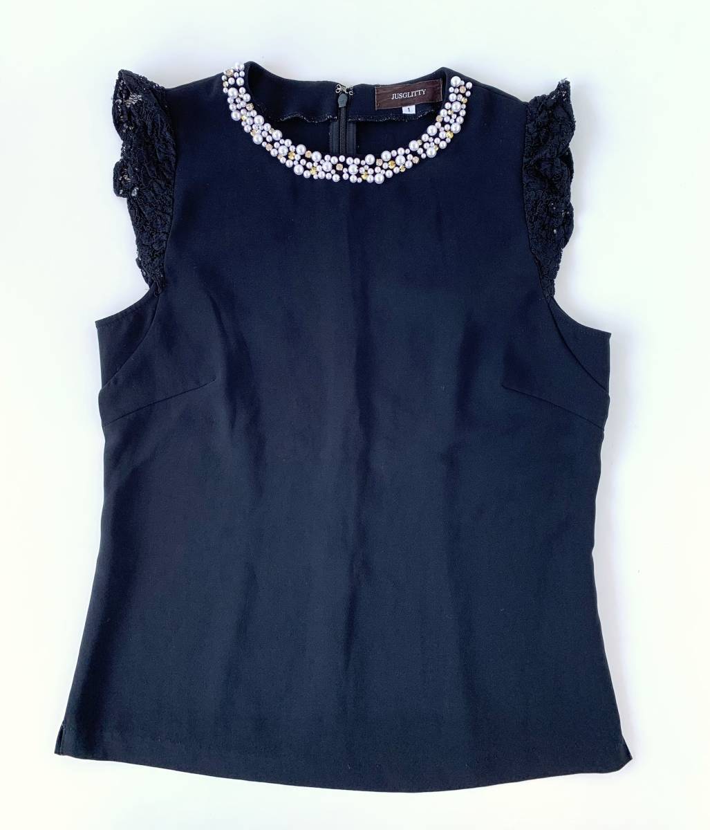 ★送料無料 超美品 JUSGLITTY ジャスグリッティー トップス ノースリーブ シャツ ネイビー サイズ1 レディース 女性用拍卖