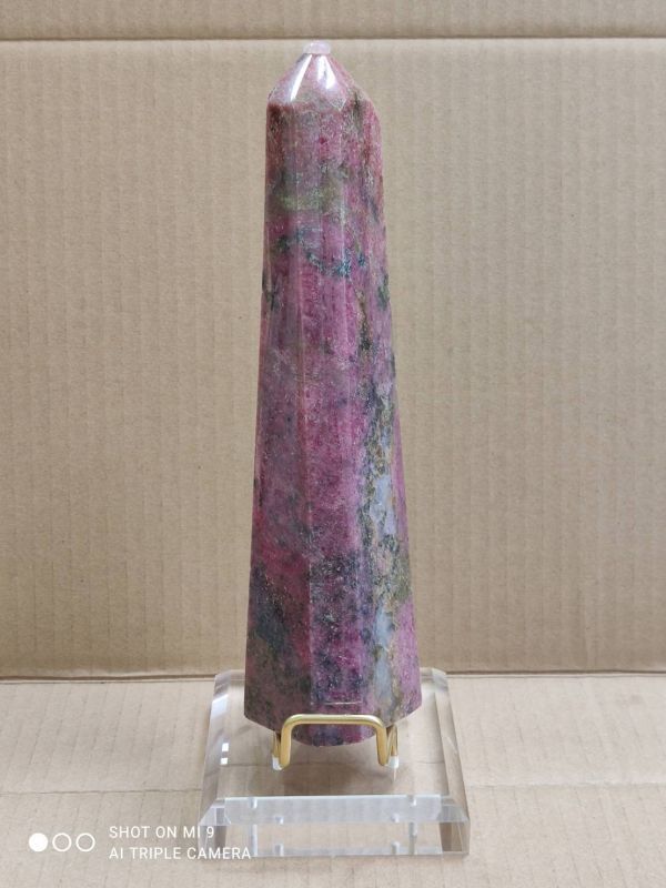 即決 ロードナイト 六角柱 鑑賞石 原石 インテリア 置物 パワーストーン Rhodonite 台座付属 友愛拍卖