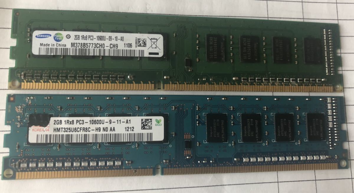 SAMSUNG 2GB 1Rx8 PC3-10600U -09-10-AD hynix 2GB 1Rx8 PC3-12600U -9-11-A1(2点セット)拍卖