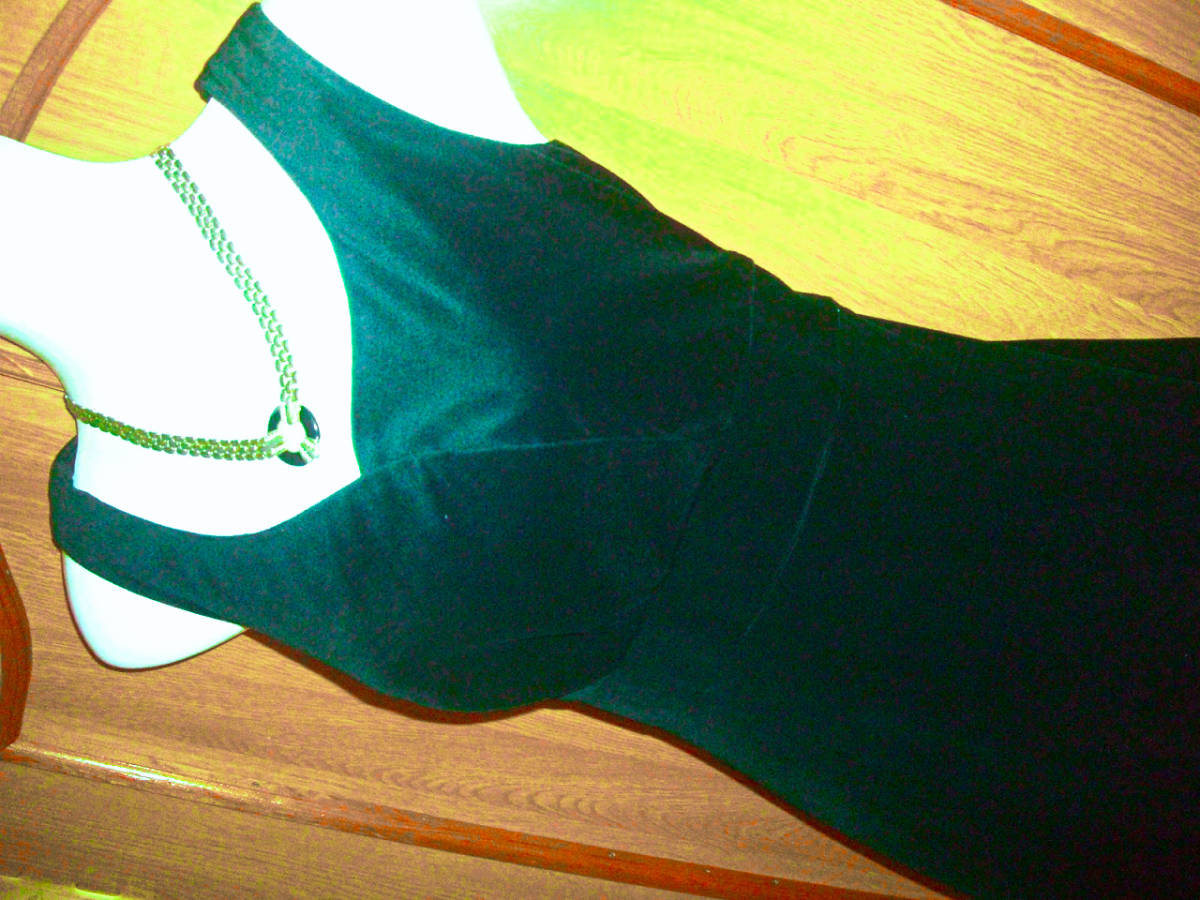 シビラ★伸縮ベルベット風★ワンピース パーティ 披露宴 学校行事 深緑拍卖