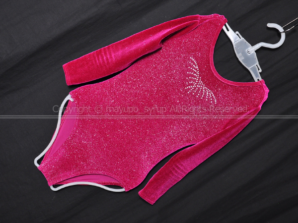 L1116-07★美品 Alpha Factor アルファファクター ロングスリーブ体操レオタード ピンクベルベット INT拍卖