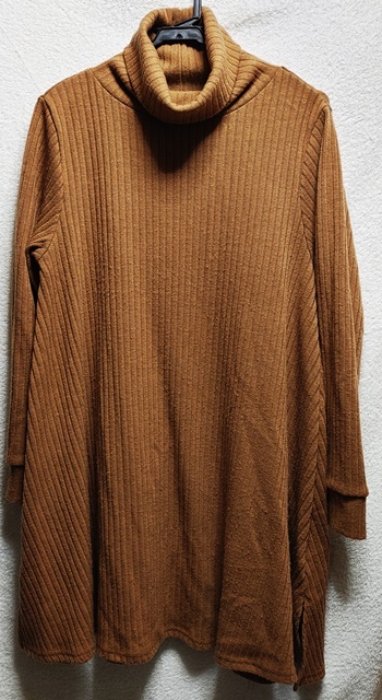 Lサイズ cross talk club 長袖 ハイネック ニット ワンピース チュニック 茶拍卖