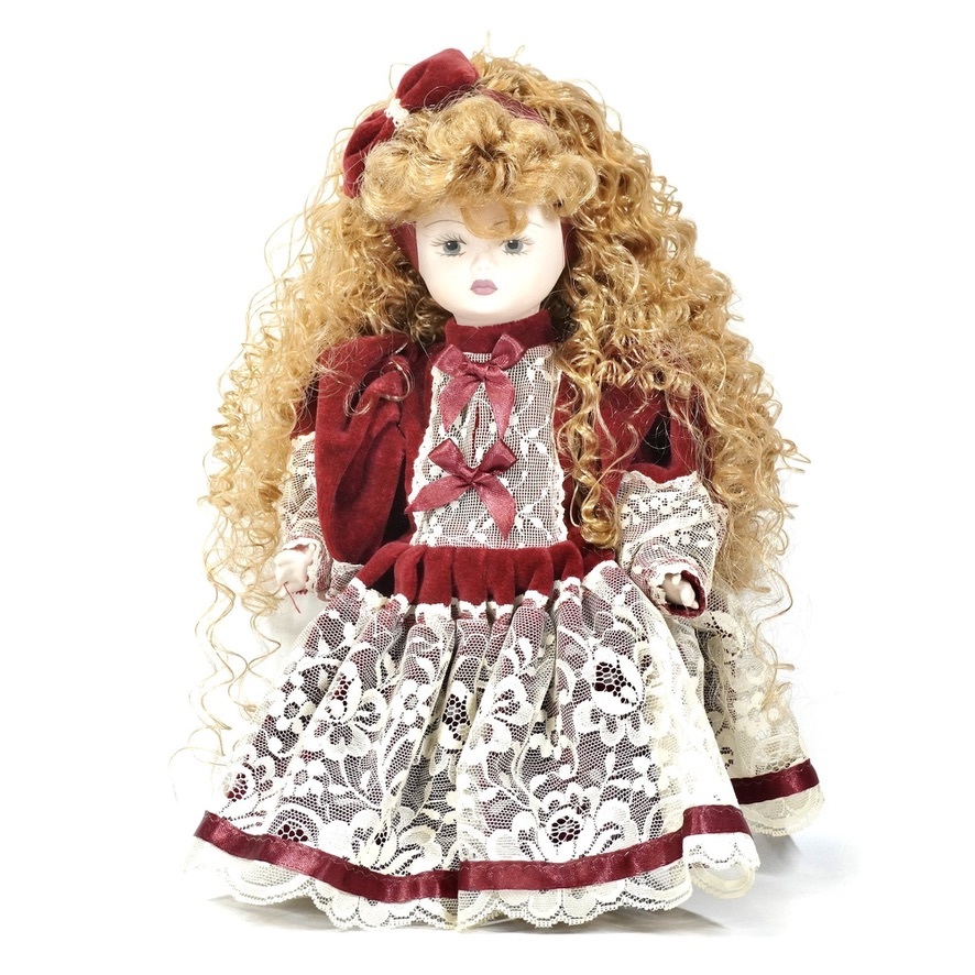 ビンテージ ビスクドール  オールビスク 高さ32㎝ ロングなカーリーヘアーの女の子 エステートセール ATN拍卖