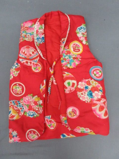 【政】29751 赤ん坊着物 ちゃんちゃんこ 平絹 半被 半纏 はんてん 昭和レトロ 拍卖