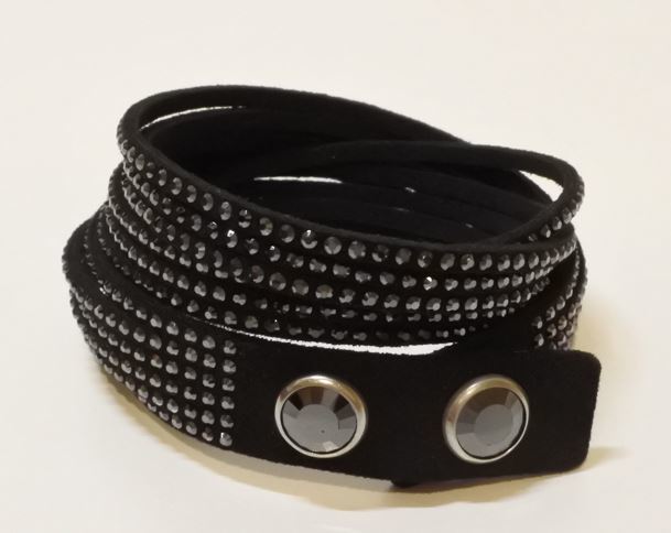 SWAROVSKI スワロフスキー ブレスレット 2重巻き アクセサリー バングル クリスタル 人工皮革 ブラック ymdnrk a201h0806拍卖
