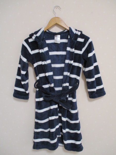 ◆ H&M ◆ 子供ガウン フリース 130くらい 紺白ボーダー拍卖