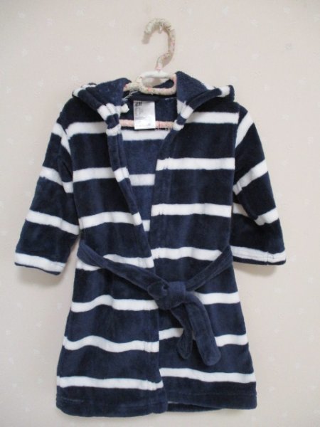 ◆ H&M ◆ 子供ガウン フリース 90くらい 紺白ボーダー拍卖
