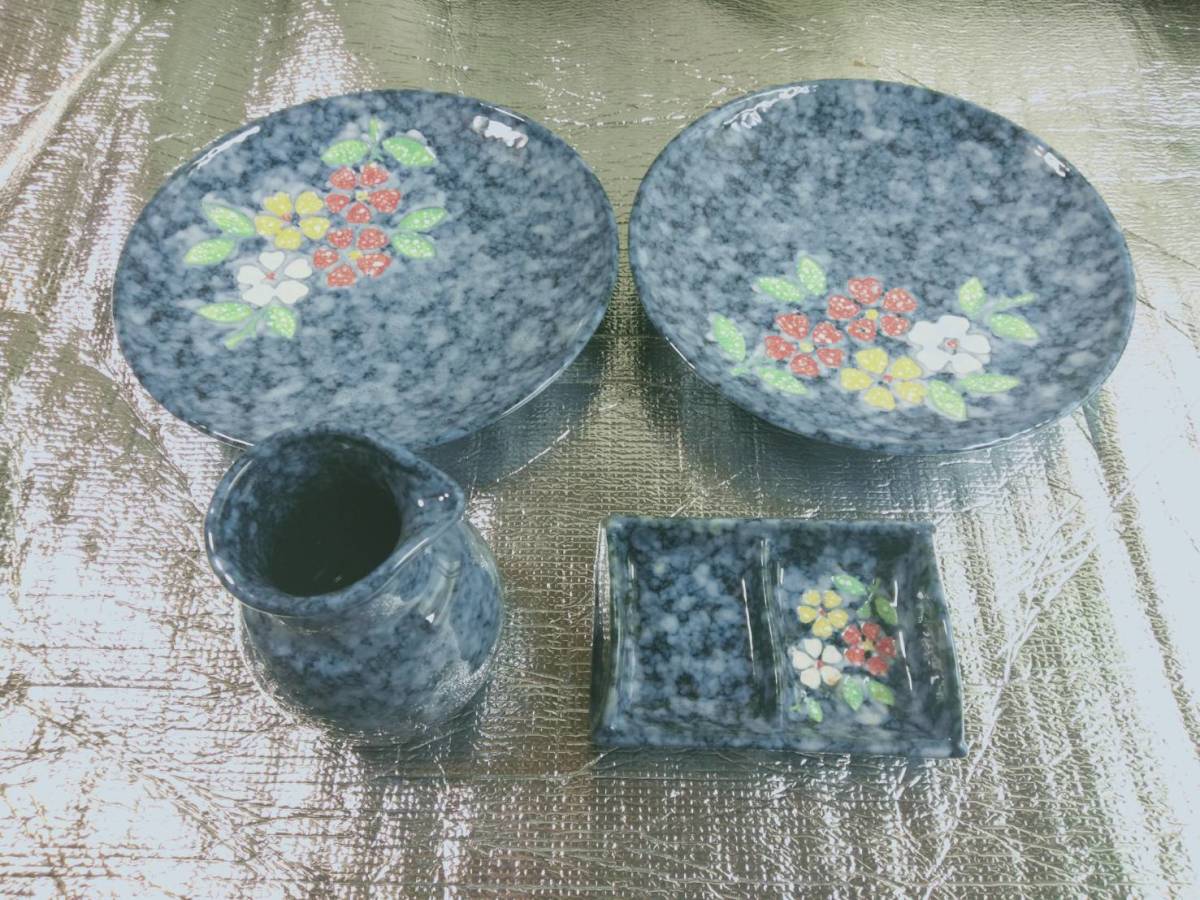 【未使用】花だより てんぷら揃 お皿 薬味入れ つゆ入れ セット拍卖