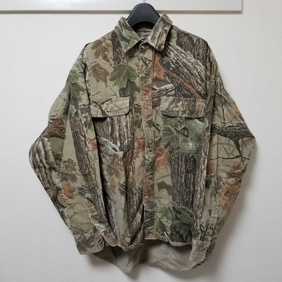 WRANGLER RUGGED WEAR ラングラー 長袖 ボタンシャツ 葉 ツリーカモ XL コットン メキシコ製 大きいサイズ 茶 ブラウン 迷彩 03H1201mel拍卖