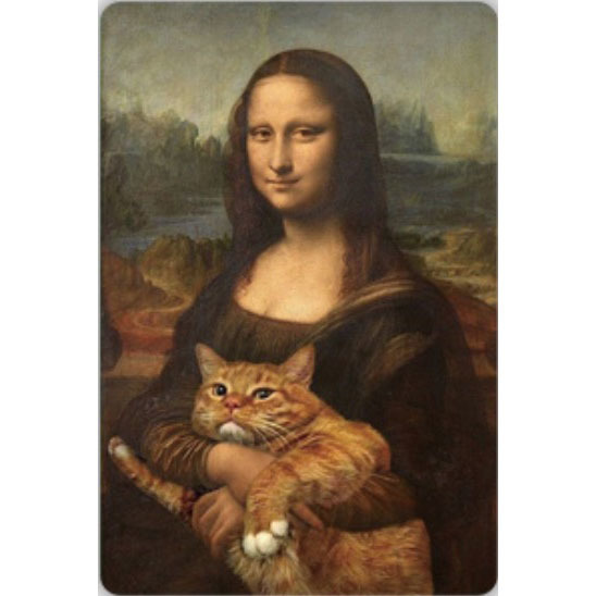 A3485 メタル サイン 金属 製 ブリキ 看板 プレート 店 絵 画 名画 ダヴィンチ モナリザ パロディ おもしろ 茶トラ 猫 5624拍卖