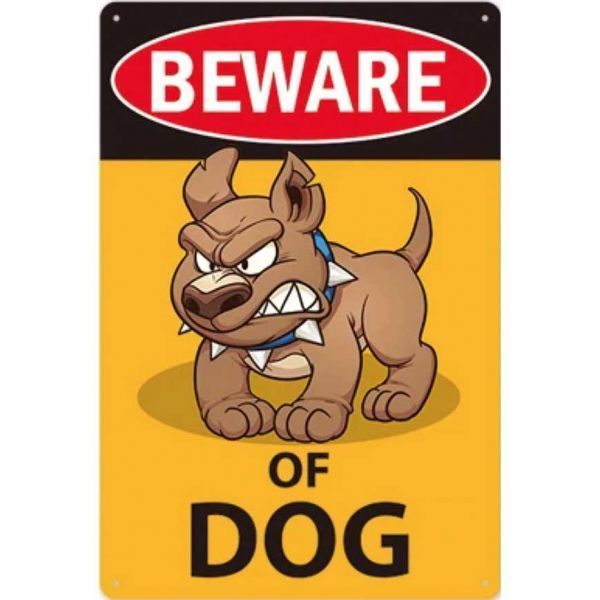 A1768 メタル サイン ブリキ 看板 金属 製 プレート 店 注意 危険 防犯 威嚇 動物 ペット 猛犬 番 犬 ブルドッグ 【22】拍卖