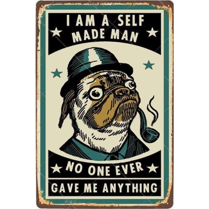 A3278 メタル サイン 金属 製 ブリキ 看板 プレート アート パネル 店 動物 ペット 犬 絵 パグ 煙草 タバコ パイプ【2047拍卖