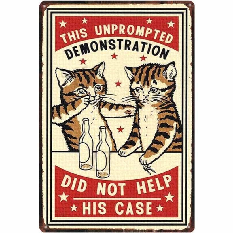 A3289 メタル サイン 金属 製 ブリキ 看板 プレート アート パネル 店 動物 ペット 茶トラ 猫 絵 ビール 酒 カフェ【7094拍卖