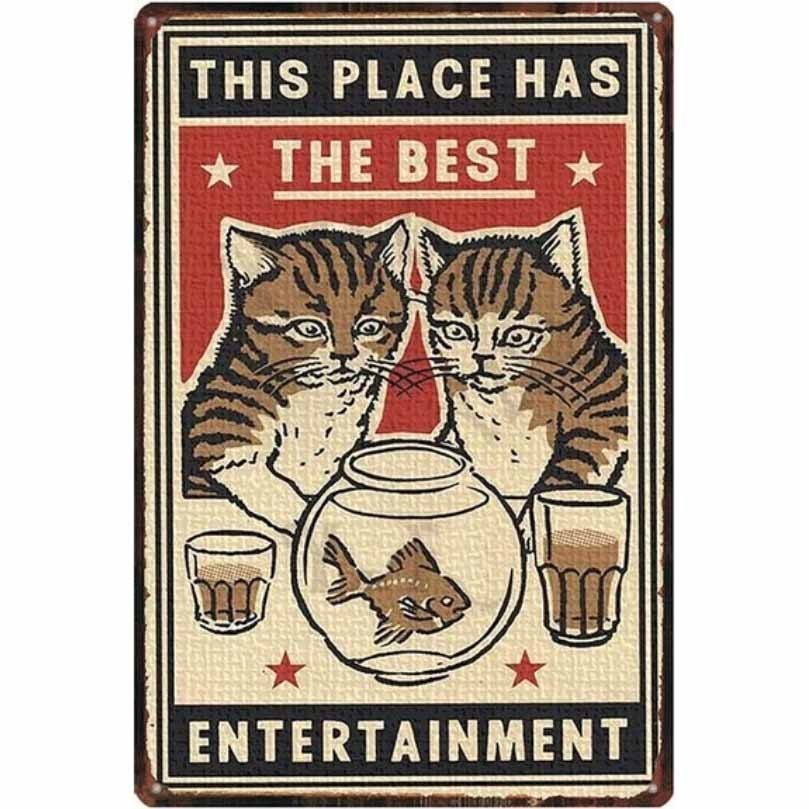 A3293 メタル サイン 金属 ブリキ 看板 プレート アート パネル 店 動物 ペット 茶トラ 猫 ランチ 食事 カフェ 酒【7097拍卖