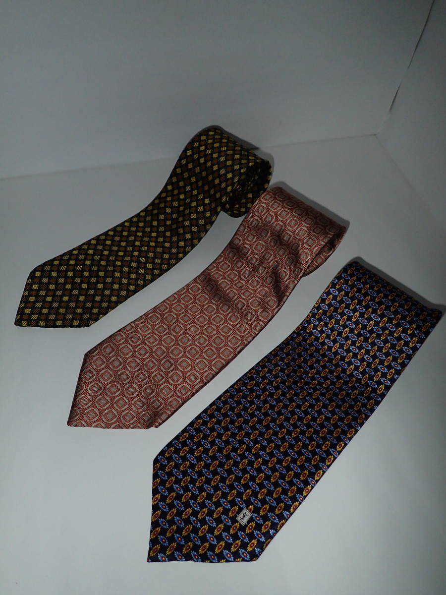 Yves Saint Laurent イヴ・サンローラン YSL ネクタイ 3本セット まとめ売り ブラック ブルー ダークレッド ブラウン キャメル拍卖