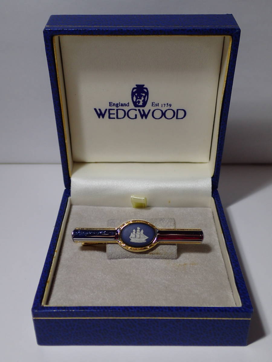 WEDGWOOD ウェッジウッド タイピン 帆船 箱あり ゴールド×シルバー×ブルー ネクタイピン拍卖