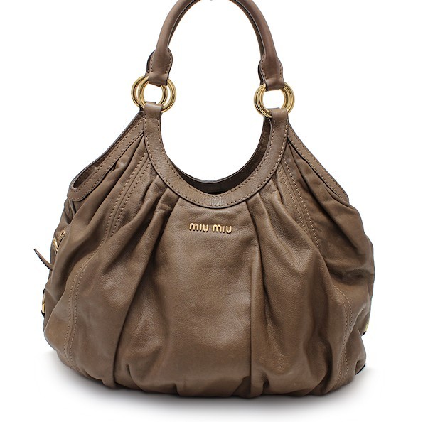美品 ミュウミュウ バッグ カーフ ブラウン ハンドバッグ 大判バッグ MIU MIU拍卖