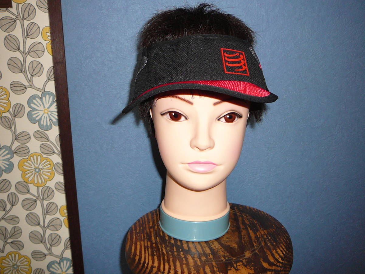 COMPRES SPORT サンバイザー ワンサイズ クロ×アカ メッシュ拍卖