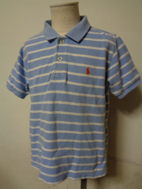 ラルフローレン Ralph Lauren 半袖ポロシャツ 110cm ポニー 水×白 ボーダー拍卖