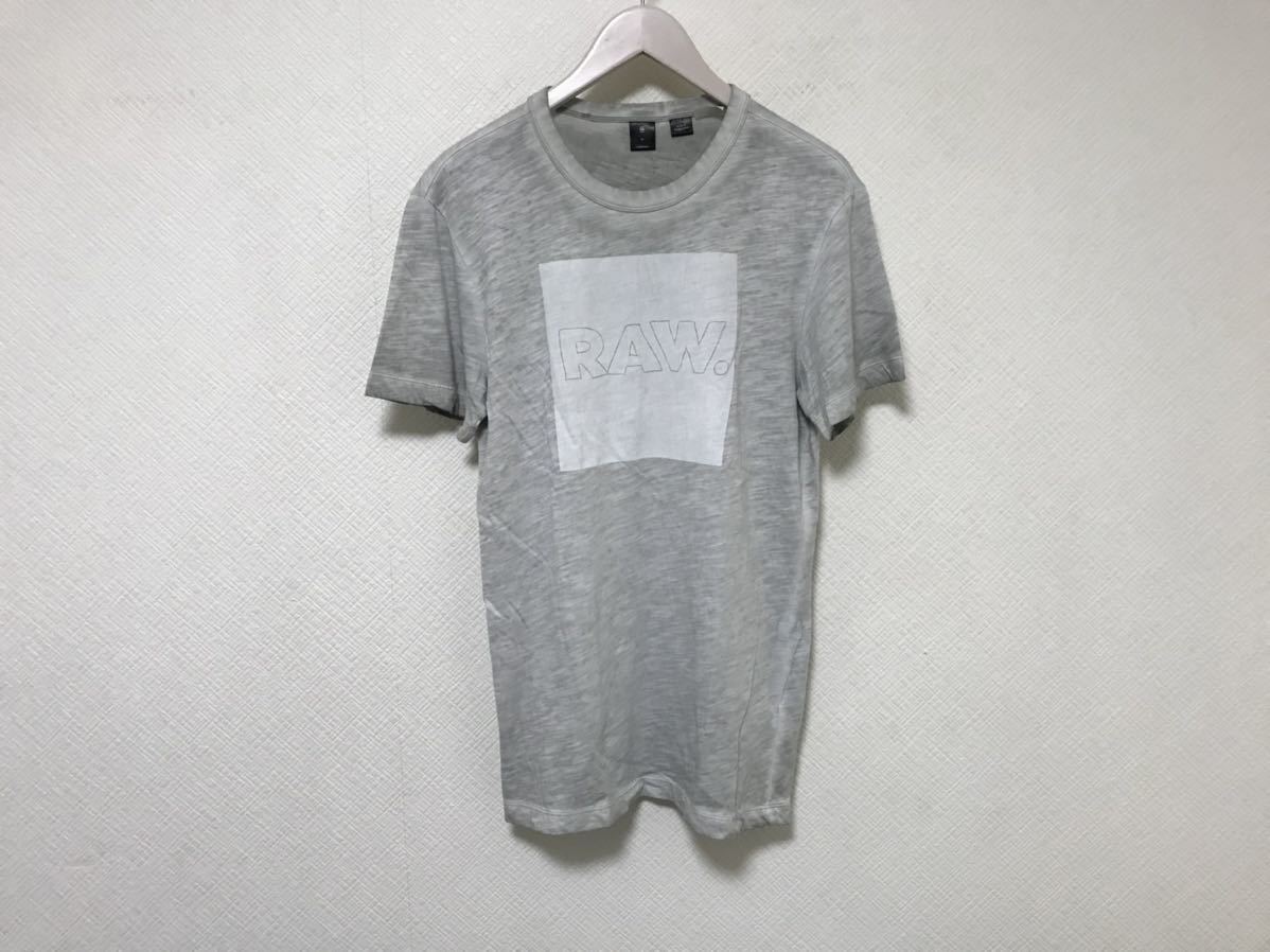 美品本物ジースターロウGSTARコットン後染めロゴプリント半袖半袖Tシャツ旅行トラベルメンズグレーXS拍卖