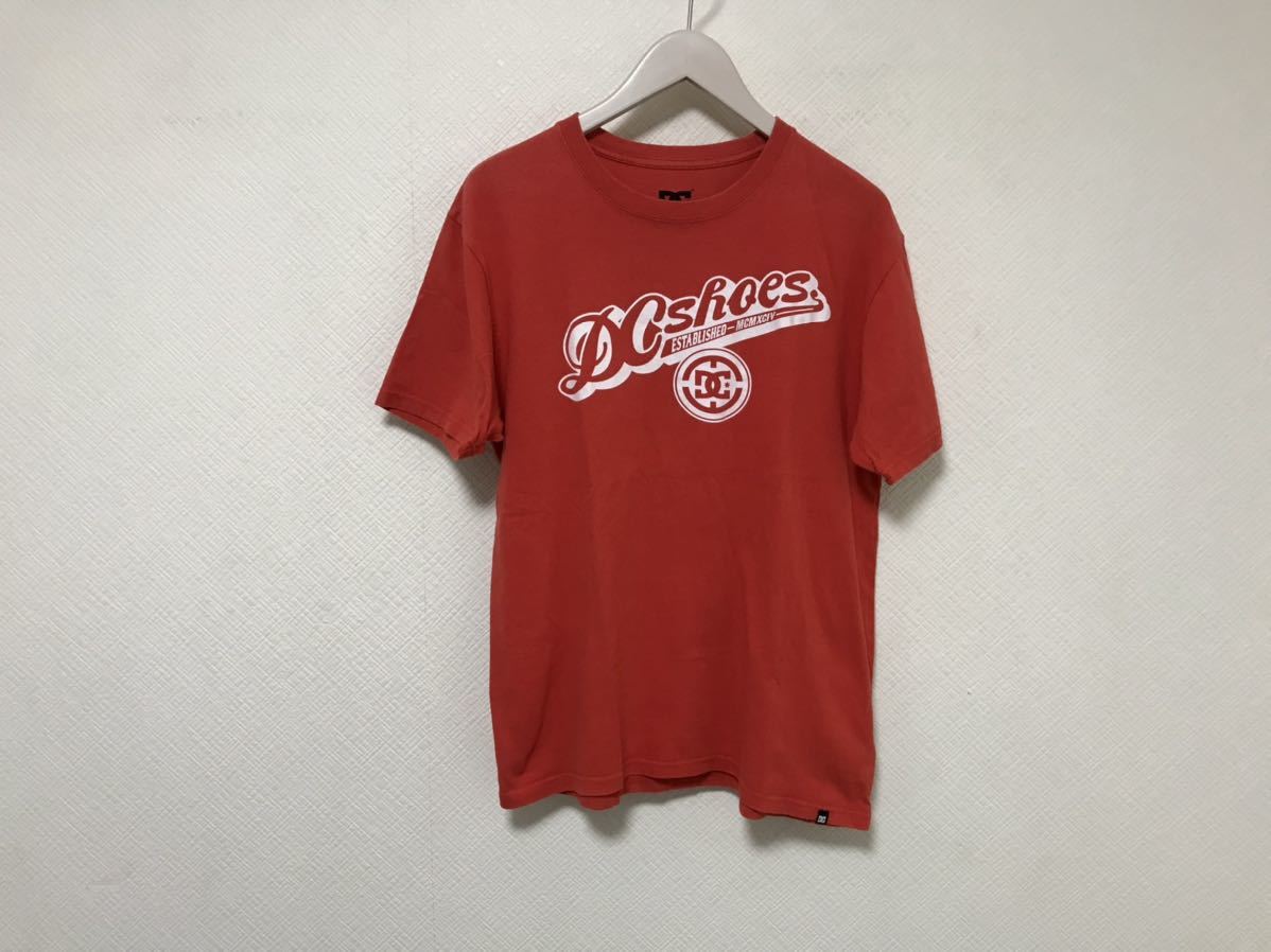 本物ディーシーシューズDCshocoUSAコットンロゴプリント半袖Tシャツ旅行トラベルメンズオレンジストリートスケーターM拍卖