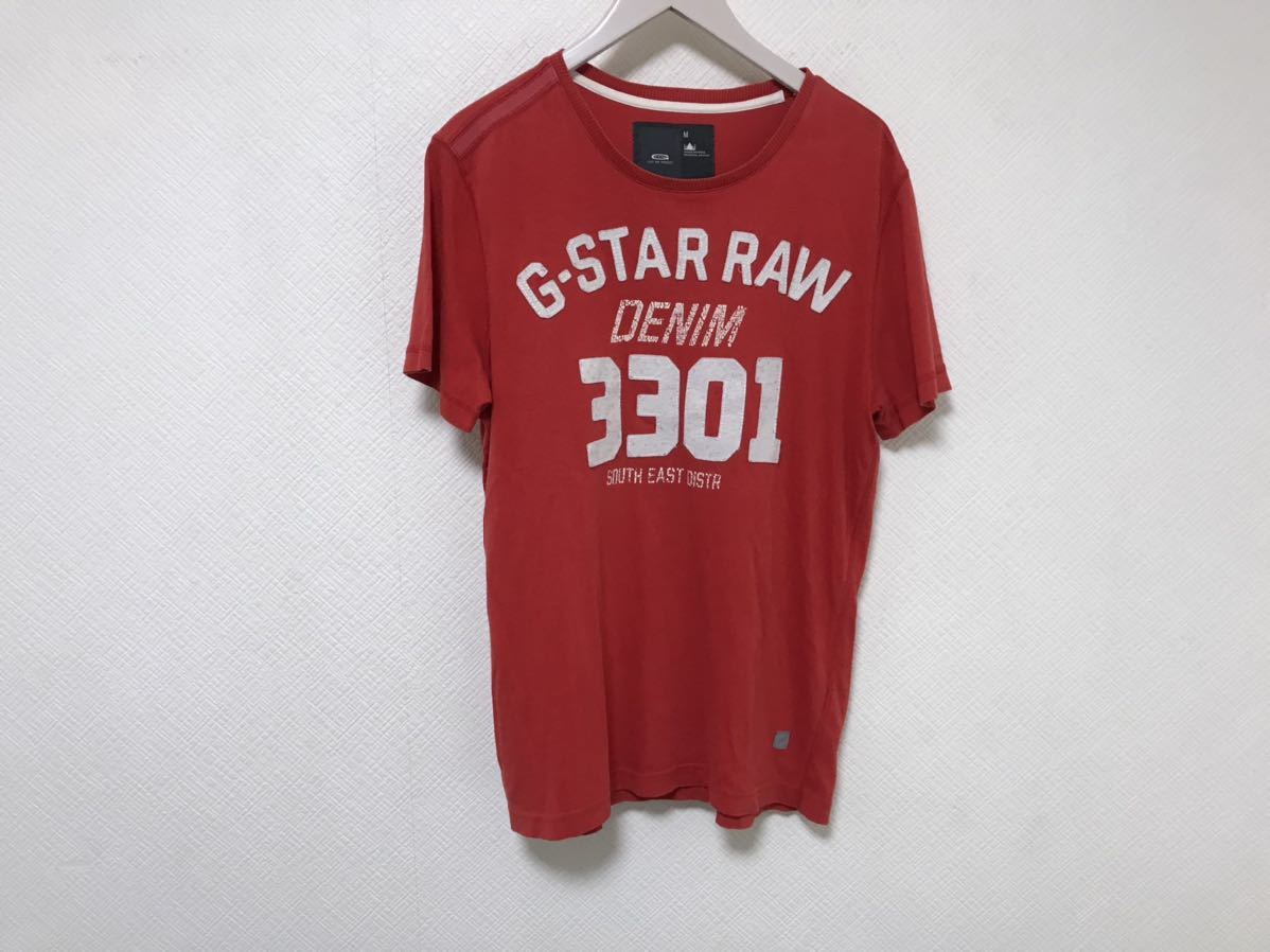 本物ジースターロウGSTARワッペンロゴプリントコットン半袖Tシャツ旅行トラベルメンズM赤レッド拍卖