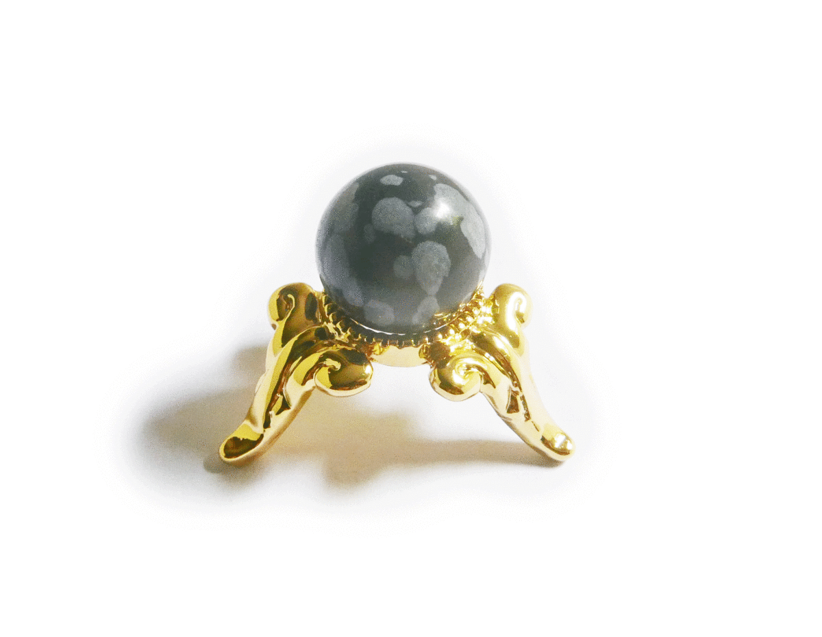 スノウフレイクオブシディアンの丸玉(直径12mm)バリの僧侶による浄化済みの天然石丸玉・ネガティブなエネルギーを排除するパワーストーン拍卖