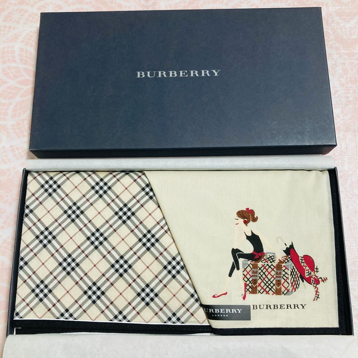 【レア】新品/BURBERRY/ハンカチ/正規品/バーバリー/Burberrys/綿100%/ノバチェック/未使用/女の子/箱あり/ギフト/レディース/女性用/y拍卖