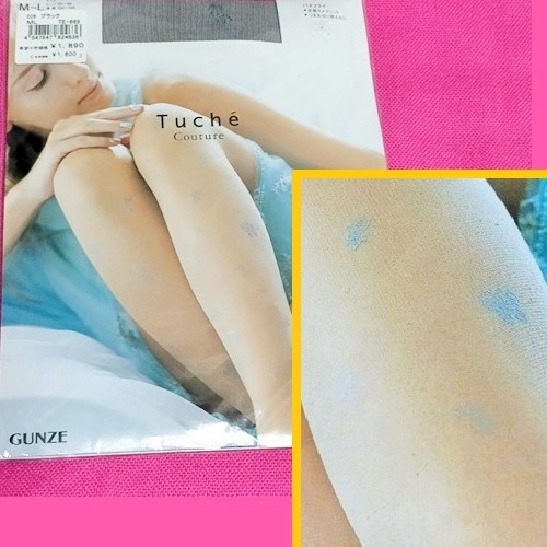 (セール)匿名★同梱歓迎【ZZ】★新品 Tuche Couture 全面 バタフライ ラメ ストッキング パンスト M-L 日本製 GUNZE 黒拍卖